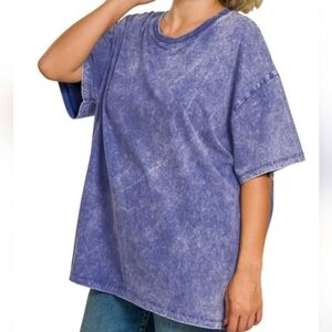 New Zenana Blueberry Washed Cotton Top